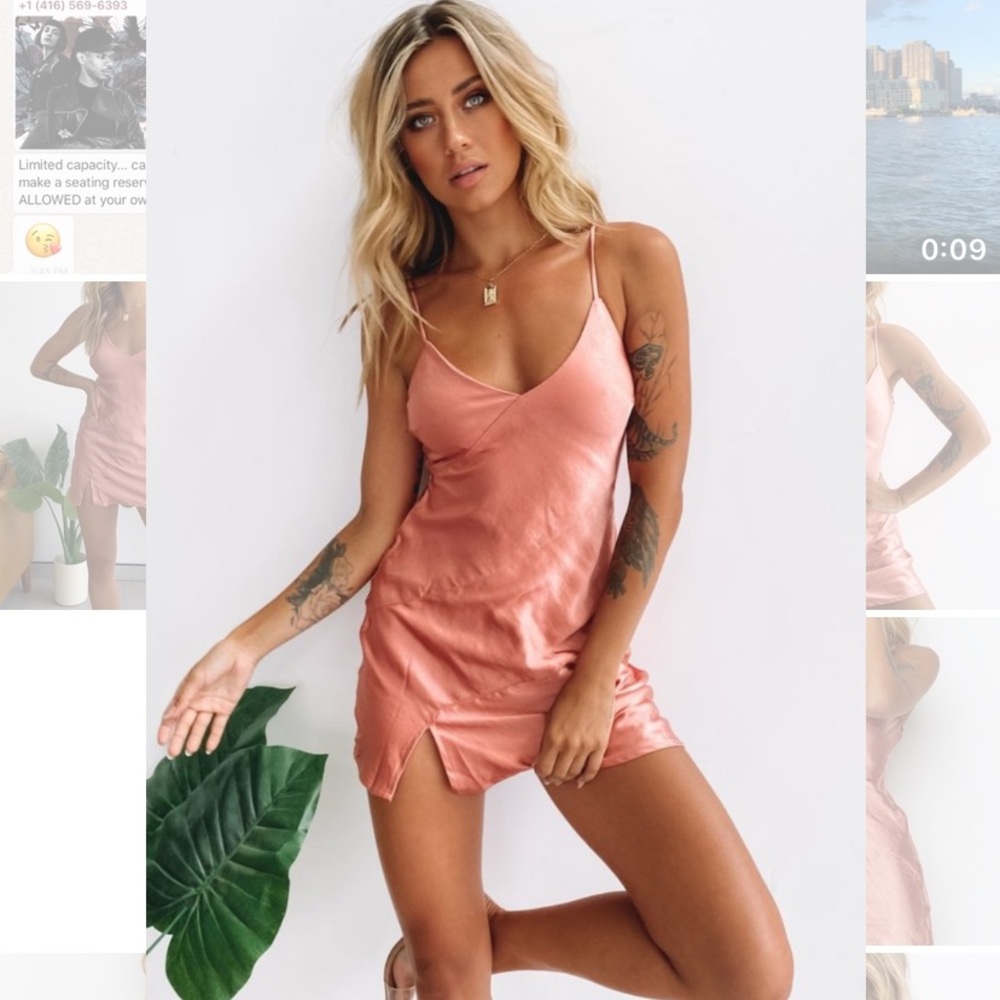 Beginning Boutique Mini Satin Dress in Rust
